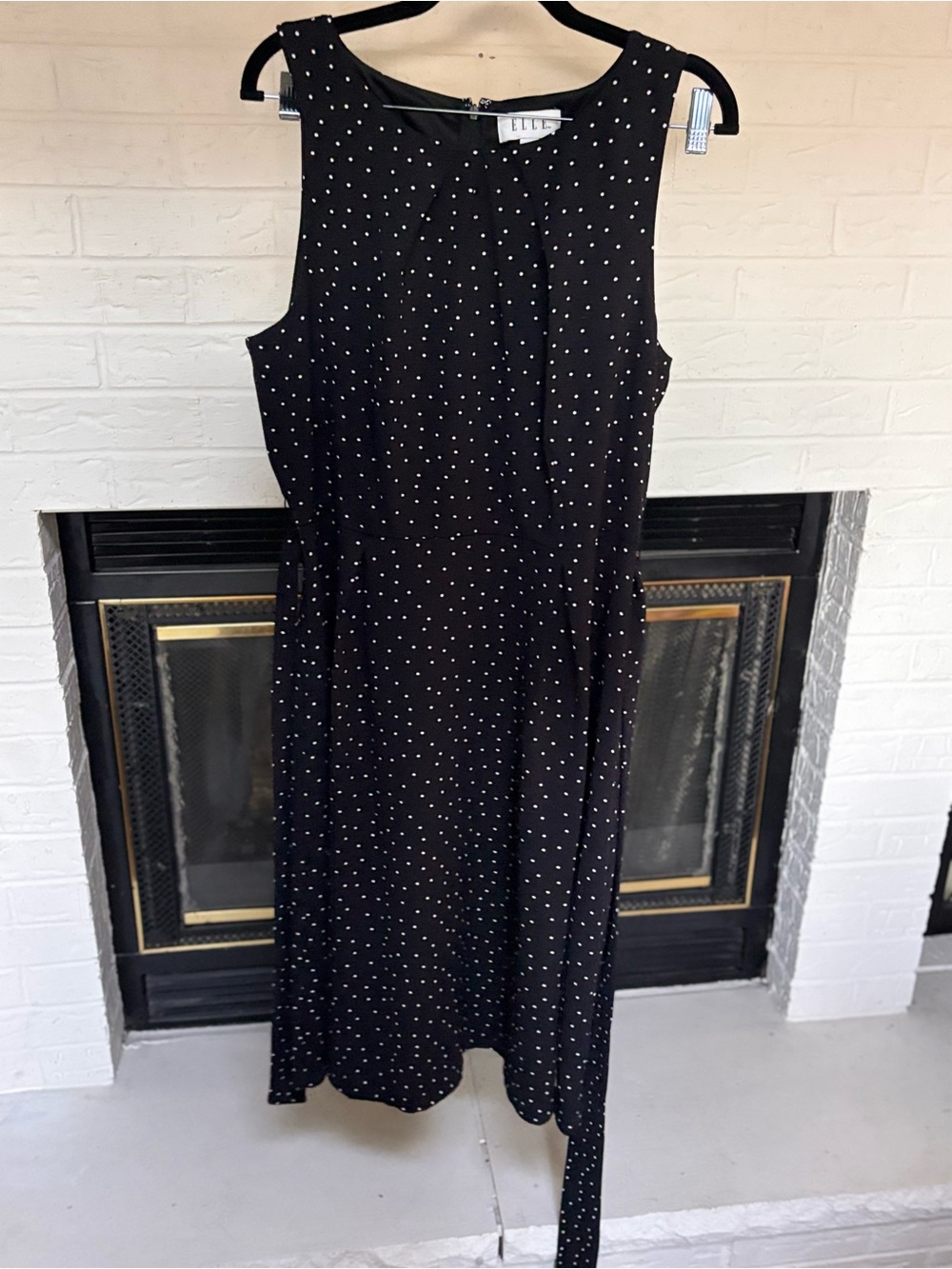 Elle Black Dress with White Polka Dots — Sleeveless Midi